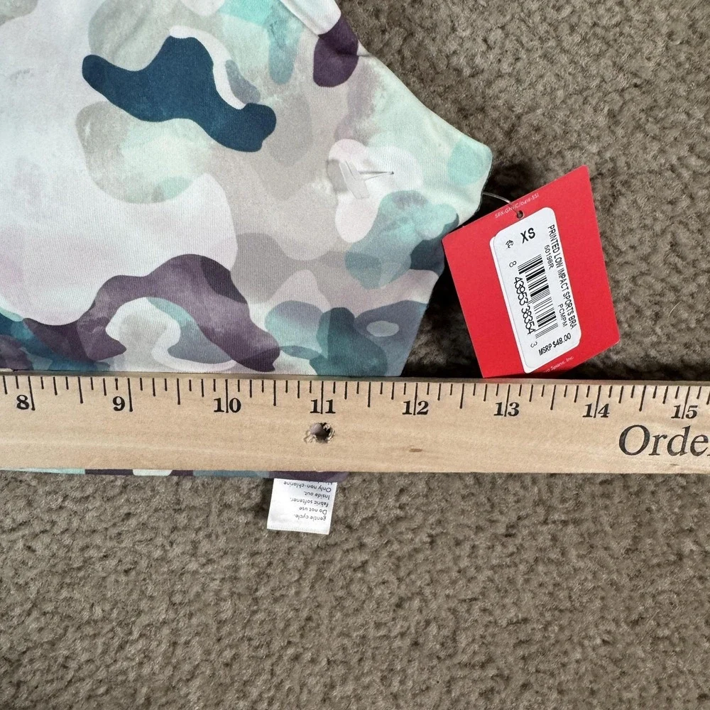 Spanx‎ Sports Bra Womens XS Multicolor Camo Printed Low Impact Padded Crossback